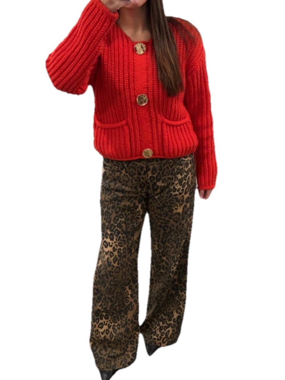 Rewash Denim Leopard Print Wide-Leg Pants